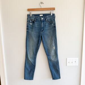 Mother The Looker Crop High Rise Ripped Denim Jeans Blue 26